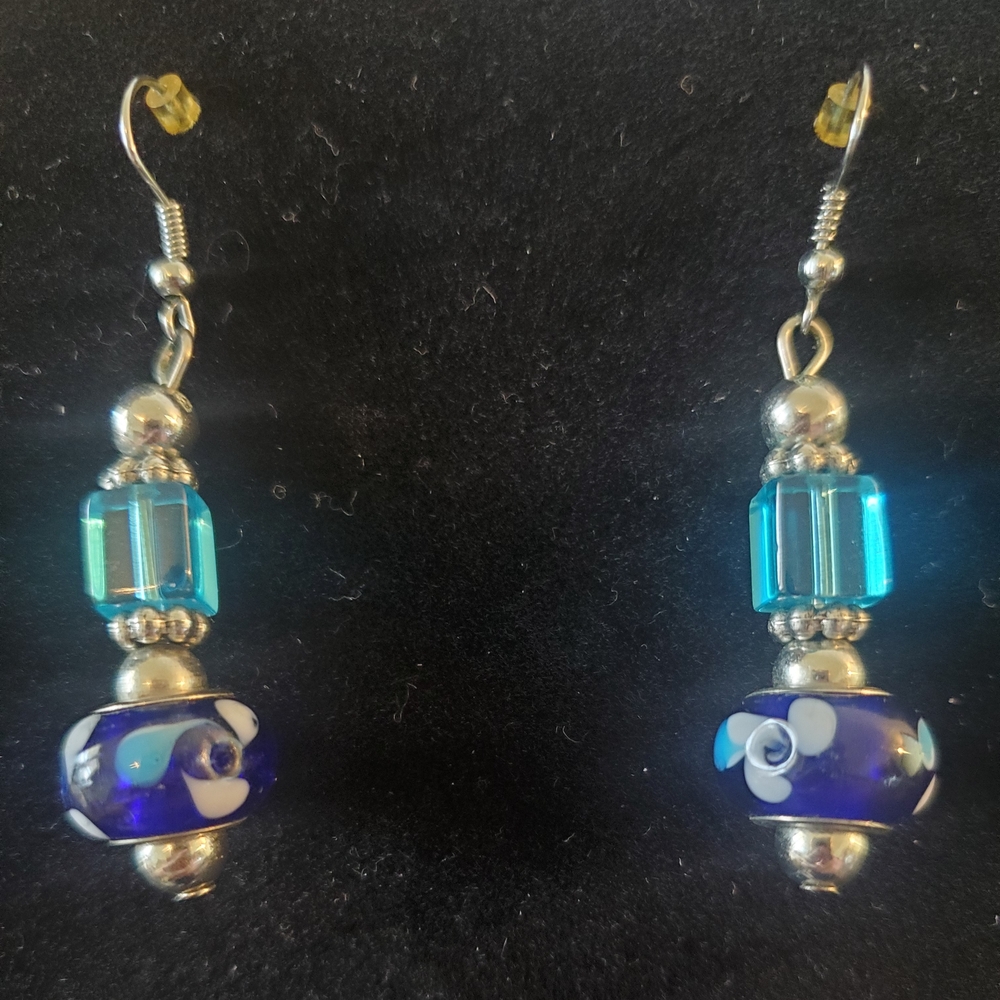 Blue & Silver Beaded Drop Earrings
